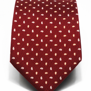Cravatta sette pieghe jacquard Bordeaux con micro paisley bianco e oro