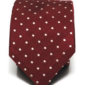 Cravatta sette pieghe jacquard Bordeaux scuro con pois bianchi
