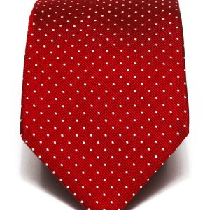 Cravatte artigianali Made in Italy: cravatta sette pieghe jacquard rossa con micro pois bianchi quadrati - Cravattificio Italiano