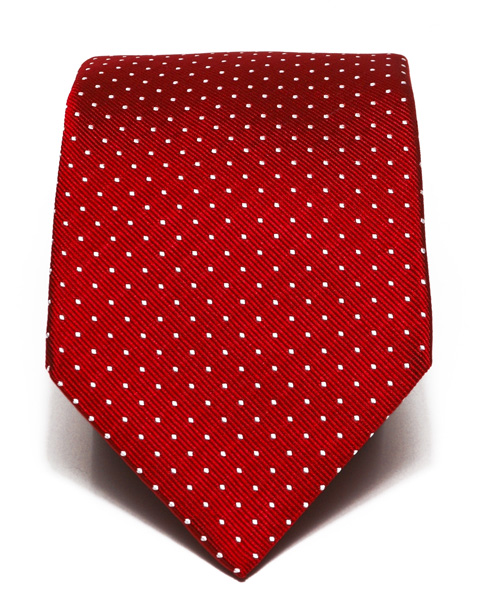 Cravatte artigianali Made in Italy: cravatta sette pieghe jacquard rossa con micro pois bianchi quadrati - Cravattificio Italiano