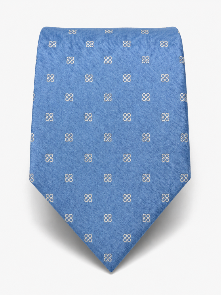 Cravatta classica jacquard azzurro cielo con micro motivo floreale bianco - Cravattificio Italiano