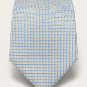 Classic tie in jacquard silk - Pearl grey with small light-blue checks