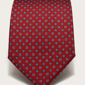 Classic tie in printed silk - Bright red with small light-blue and white pattern