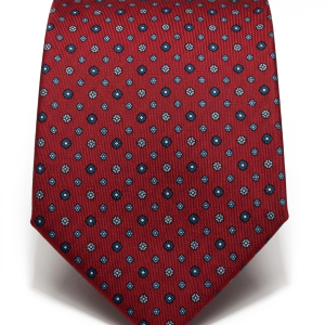 Cravatta classica stampata Rosso rubino con micro fantasia azzurra
