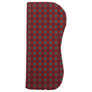 Glasses case / pocket square in printed silk - Crimson red with blue and gold pattern