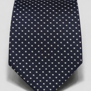 Seven-fold jacquard tie - Navy blue with small white polka dots