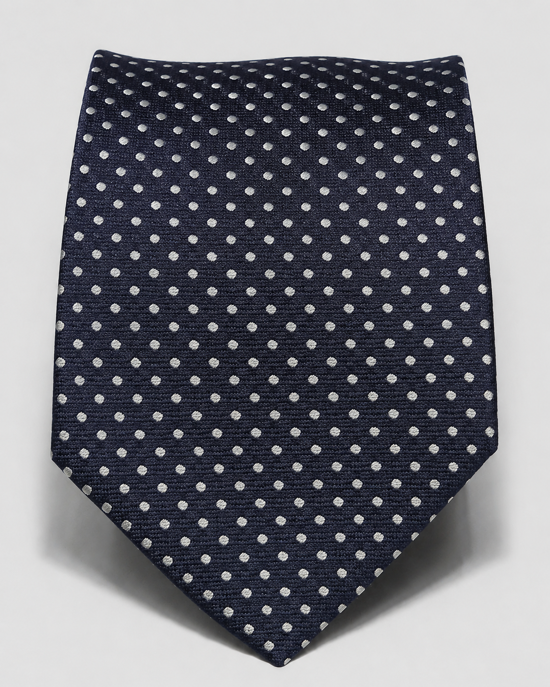 Seven-fold jacquard tie - Navy blue with small white polka dots